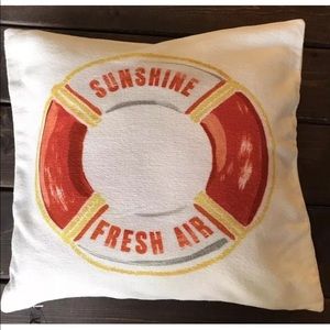 New Indigo White Throw Pillow Nautical Print Sunshine Sumner Cabin Square Cotton